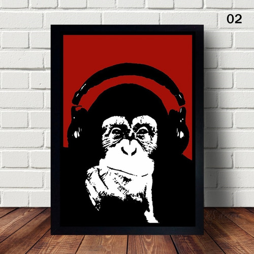 Quadro Decorativo De Macaco Com Fone De Ouvido  80x1,20