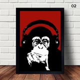 Quadro Decorativo De Macaco Com Fone De Ouvido  80x1,20