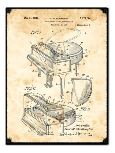 #783 - Cuadro Vintage / Plano Piano De Cola Música No Chapa