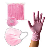 Combo Rosado 1 Caja Tapabocas 1 Caja Guantes 1 Paqt Gorro 