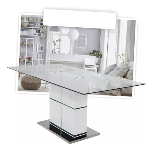 Mesa De Comedor Vanity Vidrio Y Base Madera 1,60 X 90 Cm 