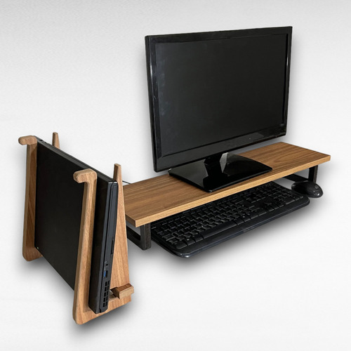 Combo Monitor Stand 65x18cm E Suporte Notebook Freijó