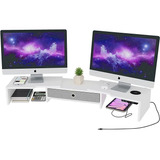 Laptain Dual Monitor Stand Riser Con Carga Inalámbrica Y 4 P