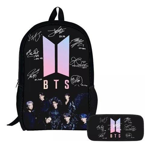 Mochila Escolar Casual Coreana Bts, 2 Peças+estojo