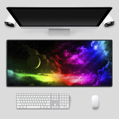 Mouse Pad Grande 90x40 Couro Gamer Desk Pad Lua Céu Colorido