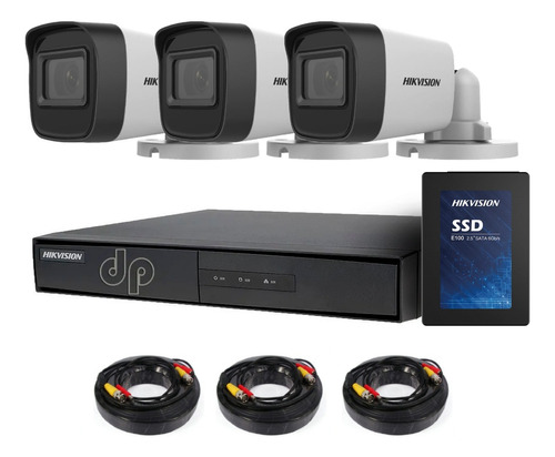 Kit Seguridad Hikvision Dvr 4 Ch + 3 Cámaras Hd 720p + Disco