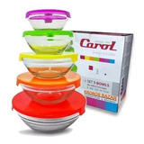 Set X5 Bowl Vidrio C/ Tapa Hermetica Plastica Carol Pastel