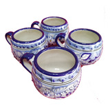 4 Tazas Chocolateras Azul Talavera Poblana 500 Ml Grande Tz