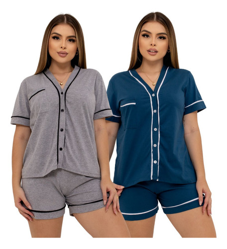 Kit 2 Pijamas Americano Feminino Algodão Amamentar Cirurgia 