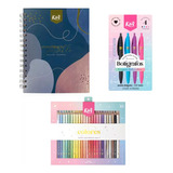 Kiut Kit Journal Cuaderno + Colores + Plumas 29 Piezas Color Azul