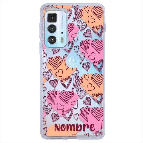 Funda Motorola Corazones Con Nombre Uso Rudo Personalizada