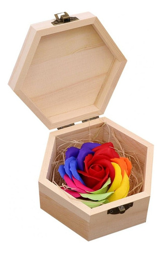 Caja Madera Para Anillo Joya Rosa Arcoíris Perfumada Color Amarillo