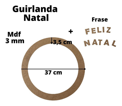 10 Guirlanda/ Aro Natal 35cm Mdf 3mm + 10 Frases Feliz Natal