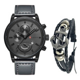 Relógio Masculino Original Curren Militar + Pulseira Ancora