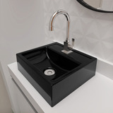 Pia Cuba De Marmorite P/ Banheiro Ou Lavabo 33x30 Turmalina Acabamento Brilhante Cor Preto