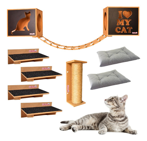 Kit Nicho Gatos 2+4 Prat+ Ponte+ Arranhador Sisal-cj 10pcs