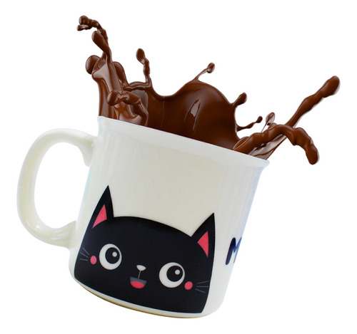 Taza Grande Para Café Diseño Gato Porcelana Tarro 500ml Color Blanco Liso