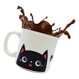 Taza Grande Para Café Diseño Gato Porcelana Tarro 500ml Color Blanco Liso