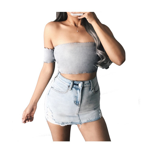  Blusa Crop Top Ombliguera Lisa De Tela Stretch Algodon 5403