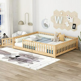 Cama Montessori Queen Con Puerta Y Valla Para Niños, Estruct