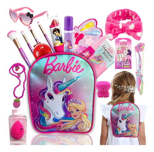 Kit De Maquiagem Infantil Acessório Mochila Unicórnio Barbie