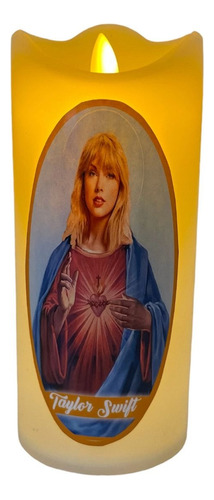 Veladora De Taylor Swift Con Luz Led Amarilla Tipo Cirio Lz.