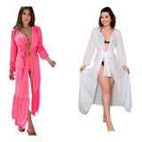 Kit De 2 Saida De Praia Kimono Tule Transparente  Verão