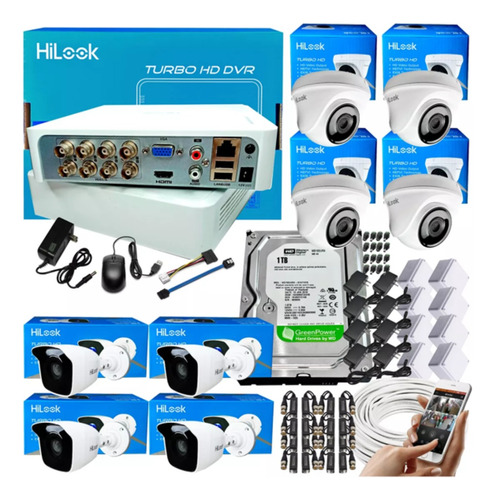 Kit1080 Hikvision Hilook Dvr 8ch + 8camara Seguridad + Disco