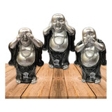 Set Figura Buda Ciego Sordo Y Mudo Poliresina Ji2130