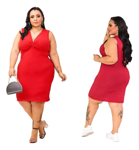 Vestidos Feminino Plus Size Decotado Tamanhos Grandes Midi