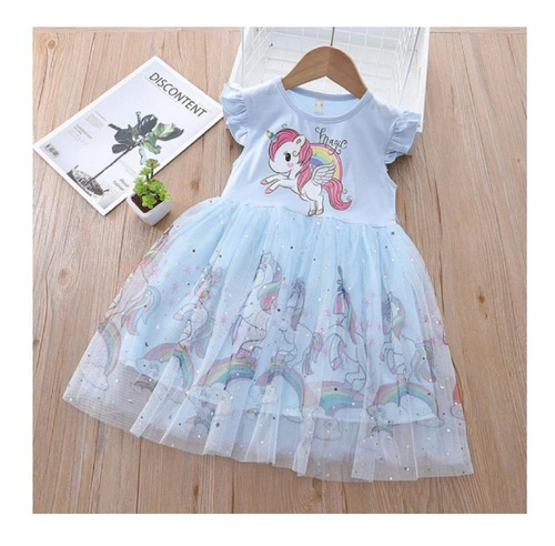 Bello Vestido Azul Para Niña Tutu Unicornio Verano E1