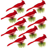 Pájaros Cardenales Rojos Artificiales Clip Rama De Pin...