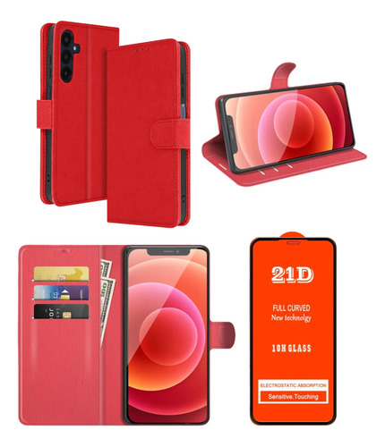 Funda Tarjetero Cartera Para Samsung A55 + Cristal 21d | Meses sin interés