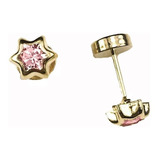 Par Aritos Abridores Oro 18k Estrella Cubic Colores Bebe 