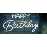 Cartel Neon Led Happy Birthday Acrilico Transparente- Cumple