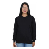 Blusa De Frio Moletom Gola Careca Preto Flanelado Liso