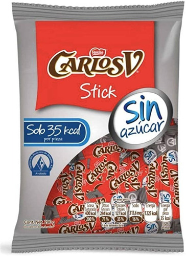 Chocolate Carlos V Stick Cero Sin Azucar 280 Grs 35 Piezas