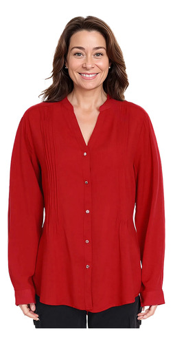 Blusa Mujer Con Plisado Y Botónes Rojo Oscuro Fashion's Park