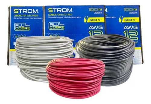 Paquete 3 Rollos Awg Cal 12 Negro, Rojo Y Blanco 100 Mt C/u 