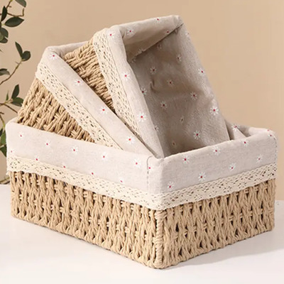 Canastas Organizadora De Mimbre Caja De Almacenamiento 3pzs Beige