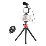 Kit De Vlogging De Vídeo Con Luz Led Trípode Soporte Celular