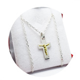 Conjunto Plata Y Oro 18kts Cruz Cristo Cadena 60cm Forcet 