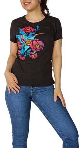 Blusa Dama Colibrí Floral Fluorescente Espiritual 