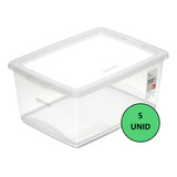 Kit 5 Caixa Organizadora 30l Ordene Design Moderno Cristal Cor Transparente