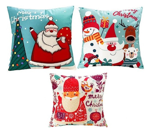 Set X 3 Fundas Cojín Navidad Varios Diseños 45x45 Cm.