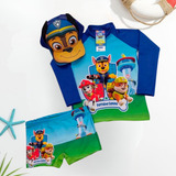 Conjunto Infantil Menino Proteção Uv50 Camisa+sunga+boné