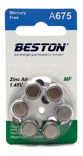 Pilas Beston A675 1,45v Bateria Audifono 6 Unidades Sin Mg