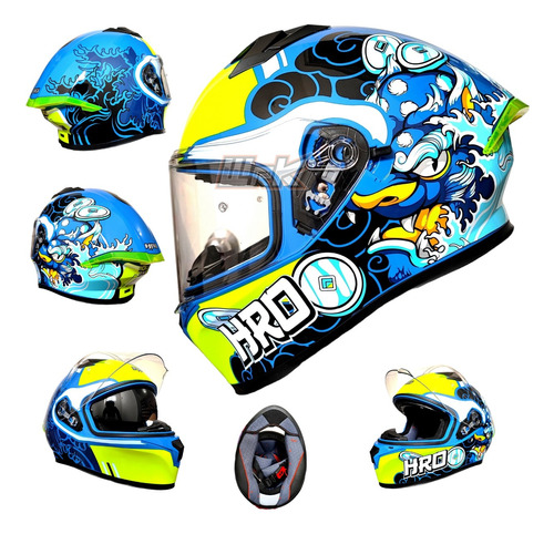 Casco Para Moto Azul Negro Dragon Hro Certificado Deportivo