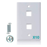 10 Face Plate Tapa Para Caja Pared 2 Jack Rj45 Utp Blanco