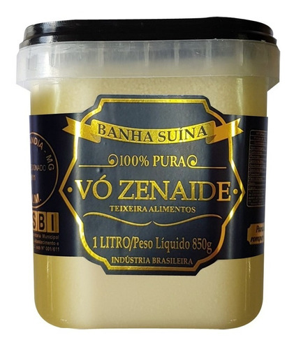 Banha De Porco Natural - Gordura Suína - Vó Zenaide 1 Litro